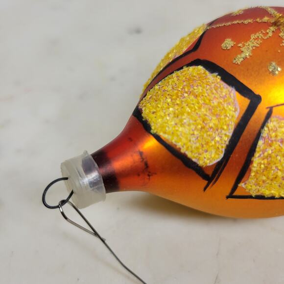 VTG De Carlini Turtle Reflector Ornament Orange Handpainted Glittered Indent - Picture 9 of 16